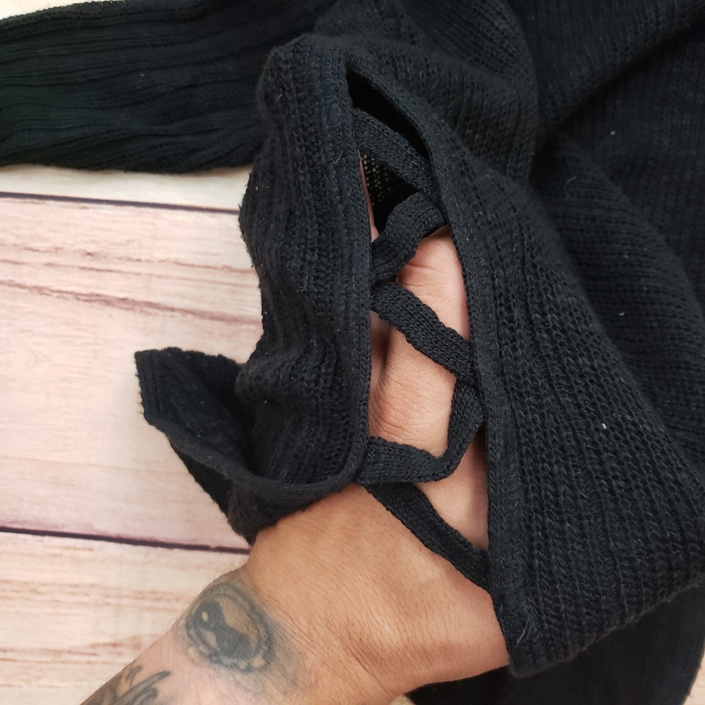 Express Shirt Womens Extra Small Black Long Sleeve‎ Lightweight Knit Lace Sides - Picture 8 of 11